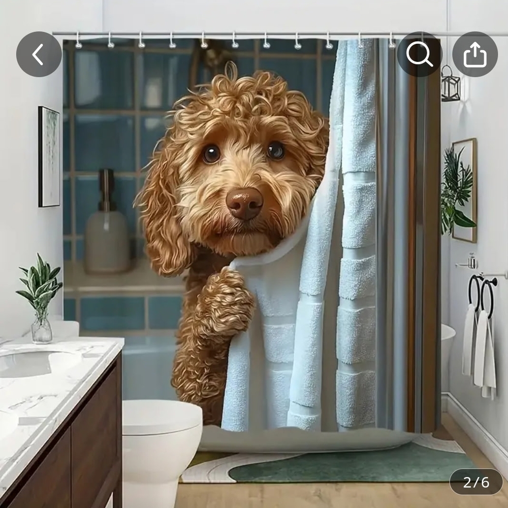 New Realistic Cute Dog Design Amazing Looking Shower Curtain w/ Hooks